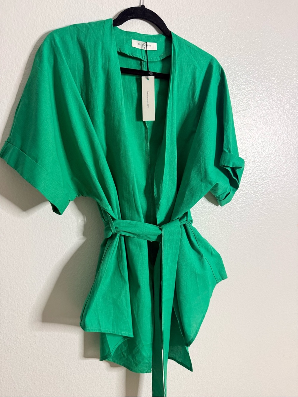 Commense Kelly Green Linen Blend Wrap Tie Two Piece Pants Set Size Small - Picture 4 of 9